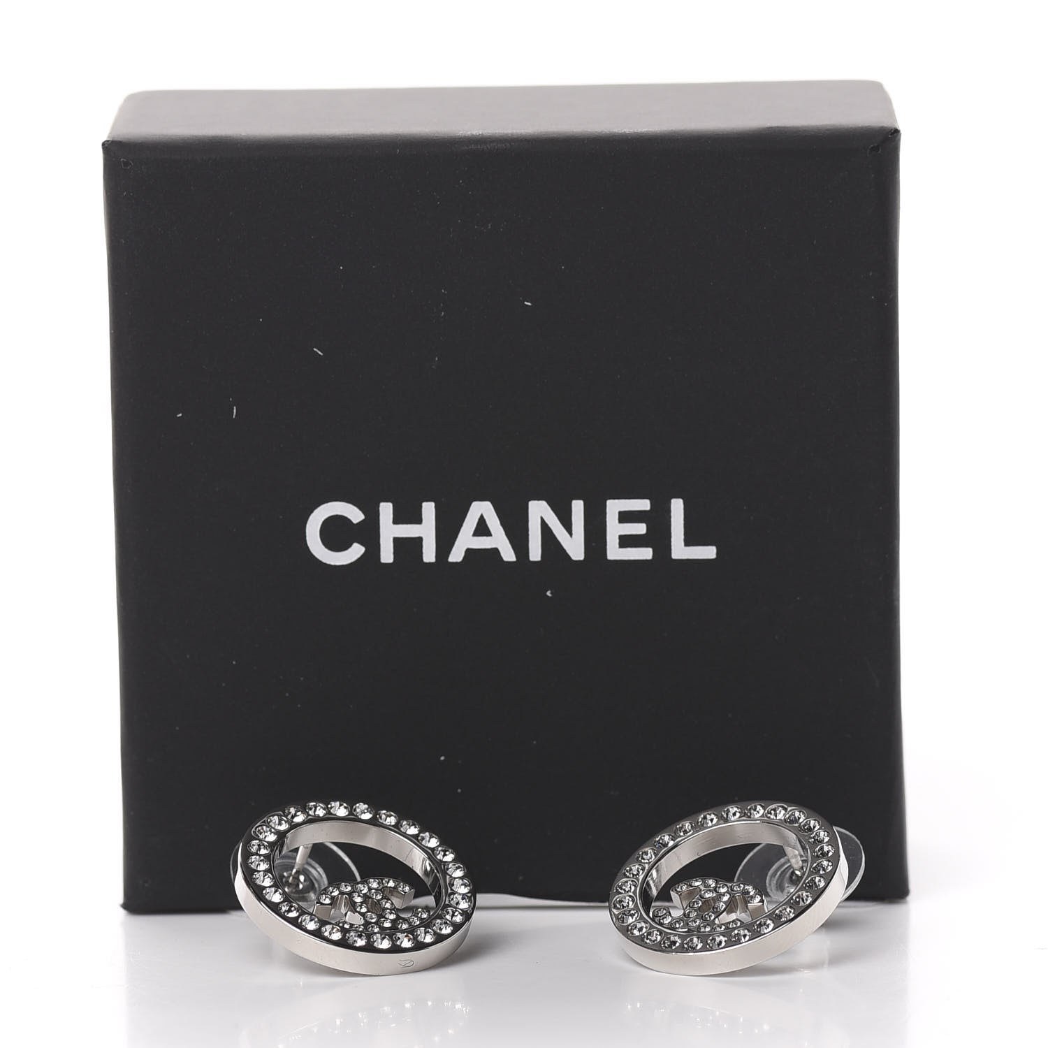 Chanel Crystal CC Round Earrings Silver 6 of 6