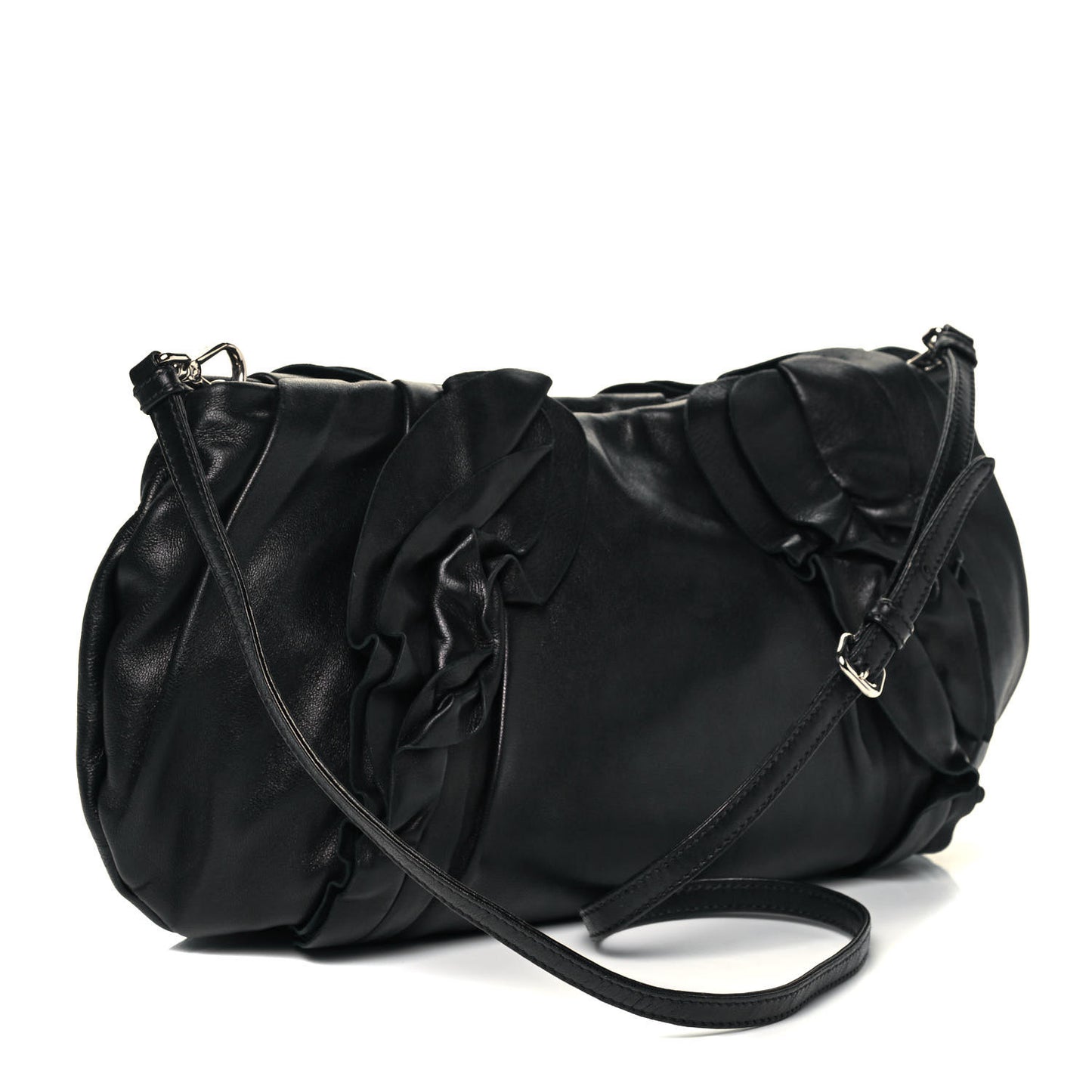 Nappa Ruffle Pochette Bag Black