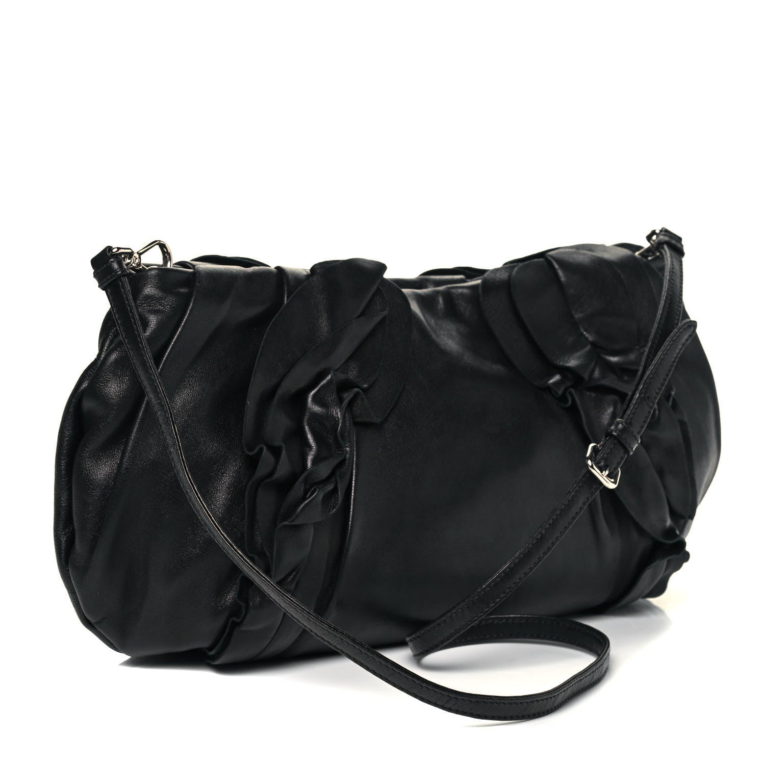 Prada Nappa Ruffle Pochette Bag Black 3 of 9