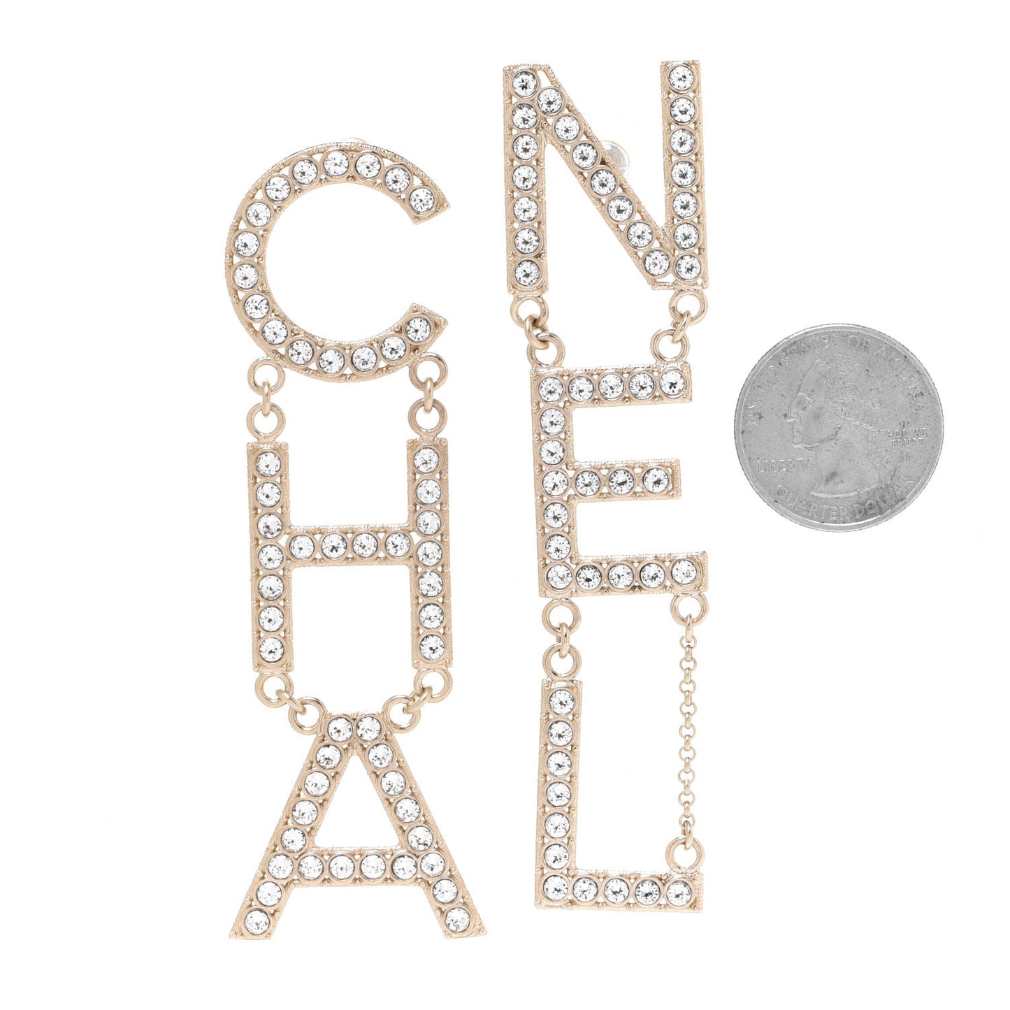 Crystal Cha-Nel Logo Drop Earrings Gold