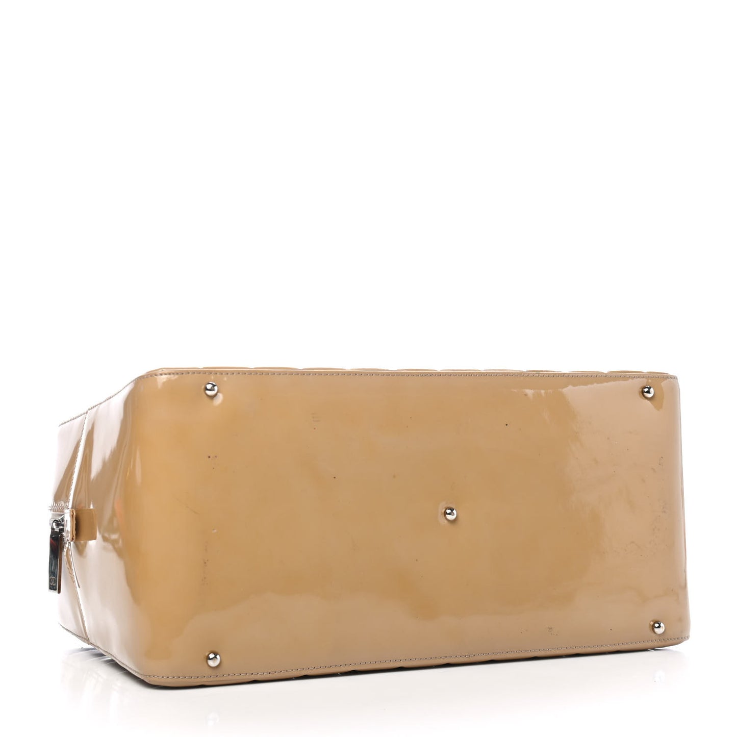 Patent Quilted Chocolate Bar Bowler Beige