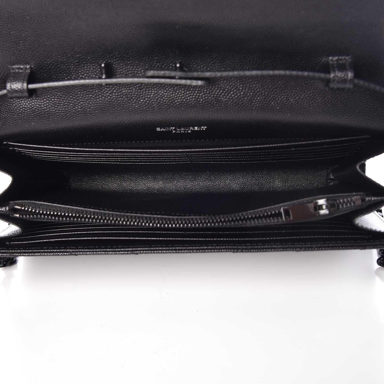 Saint Laurent Grain De Poudre Matelasse Chevron Monogram Chain Wallet Black 5 of 7