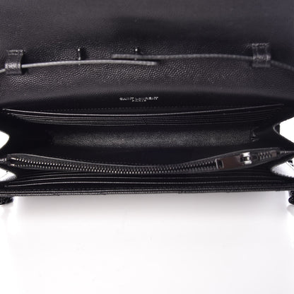 Saint Laurent Grain De Poudre Matelasse Chevron Monogram Chain Wallet Black 5 of 7