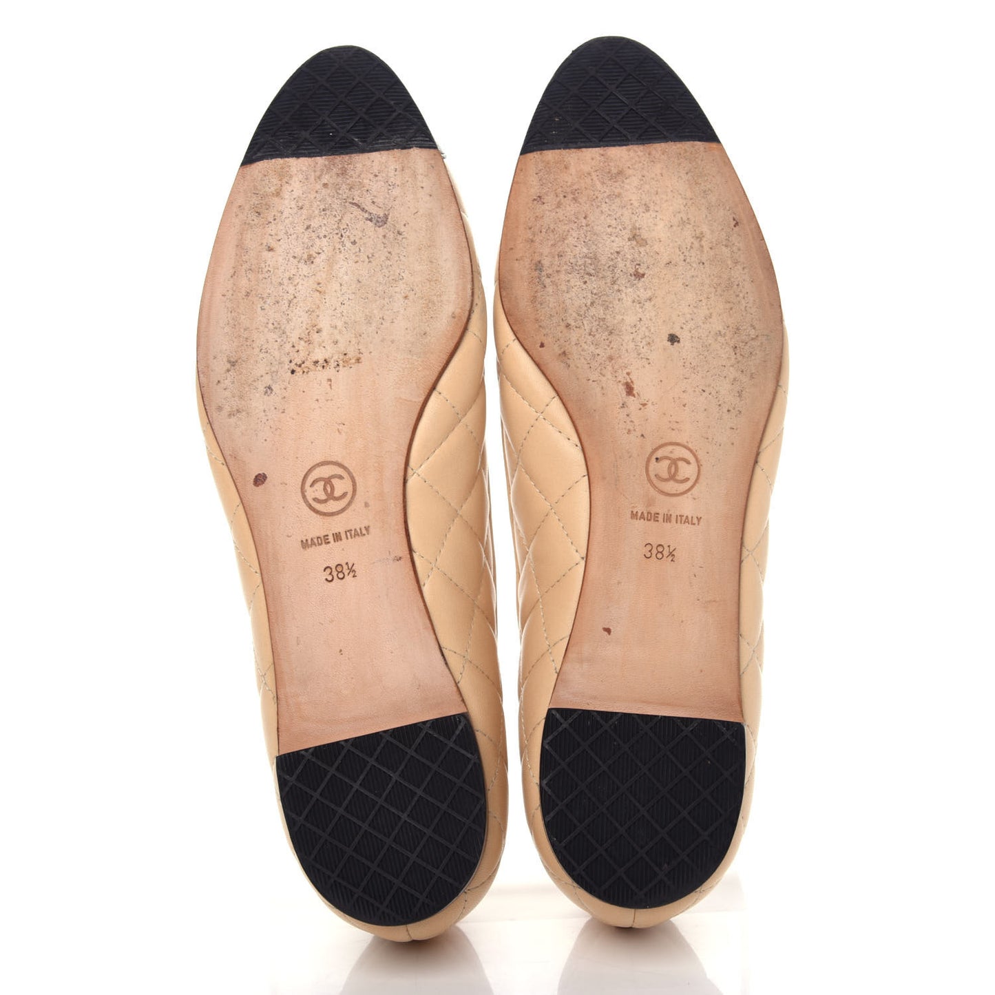 Lambskin Quilted Cap Toe Ballerina Flats 38.5 Beige Black