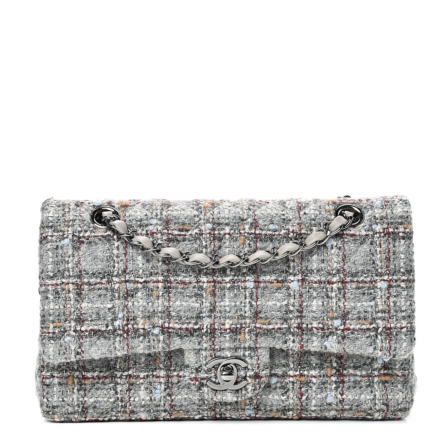 Tweed Quilted Medium Double Flap Grey Multicolor