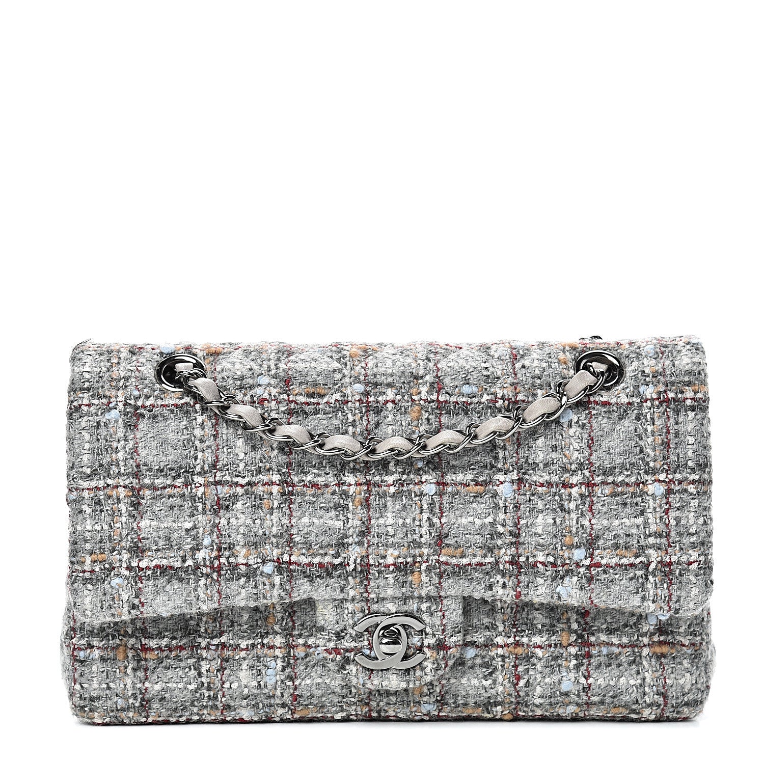Chanel Tweed Quilted Medium Double Flap Grey Multicolor 1 of 11