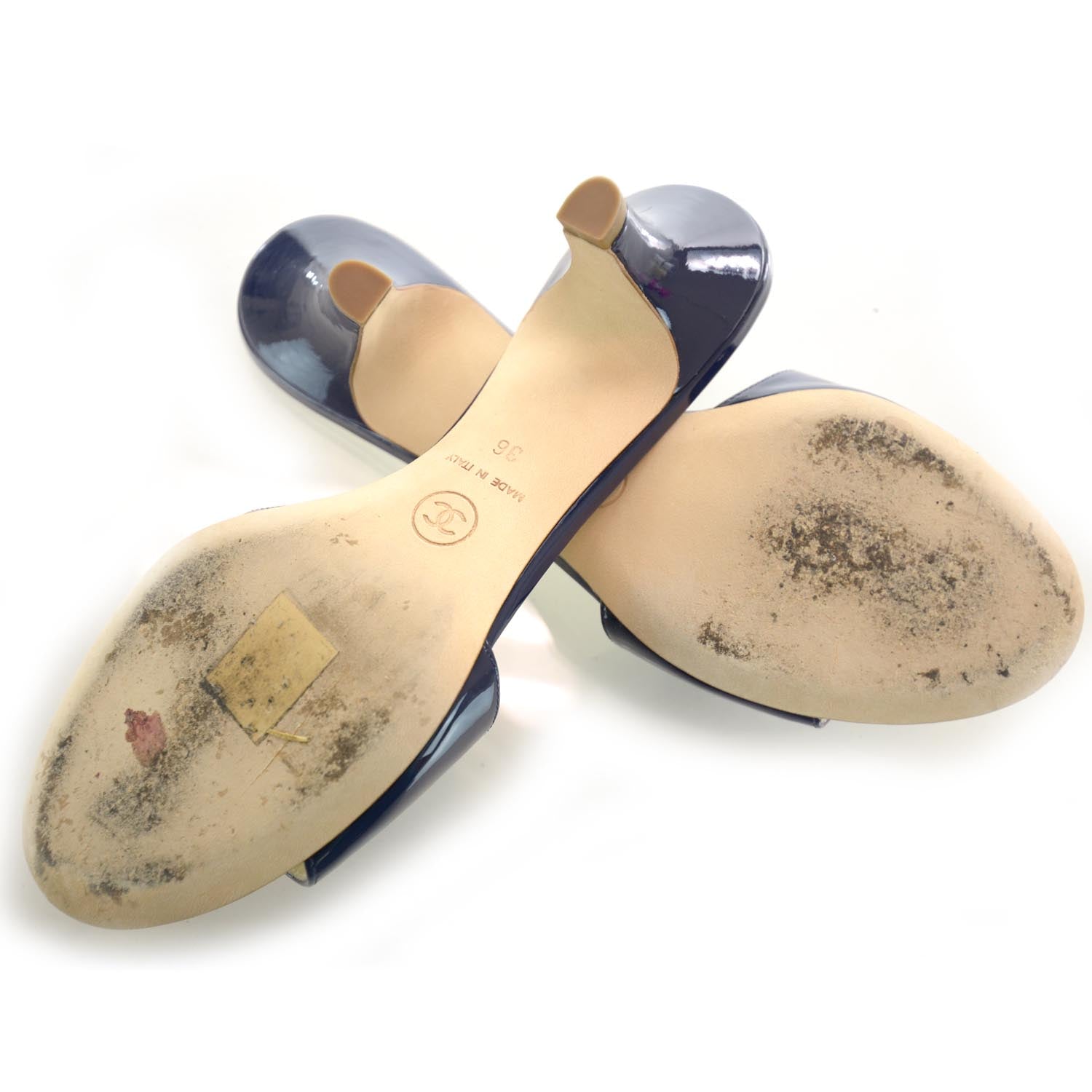 Chanel Patent Leather CC Mules 36 Navy 4 of 7