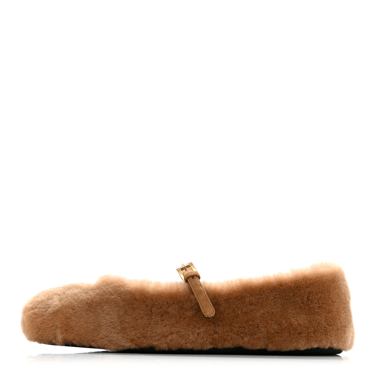 Prada Shearling Triangle Ballerina Flats 37 Caramel 1 of 9