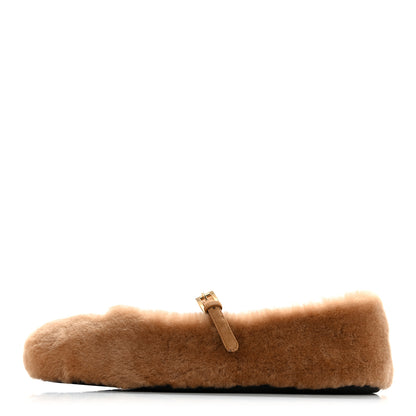Prada Shearling Triangle Ballerina Flats 37 Caramel 1 of 9