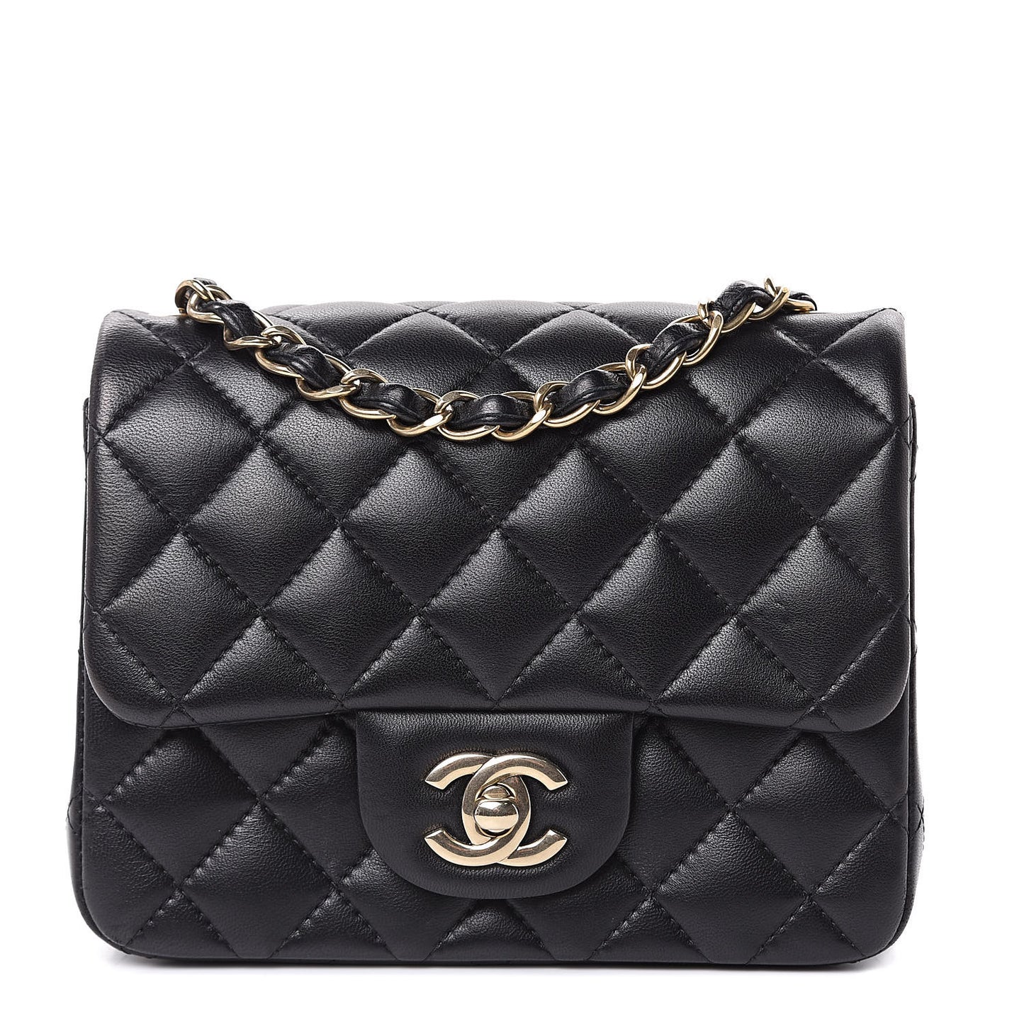 Lambskin Quilted Mini Square Flap Black