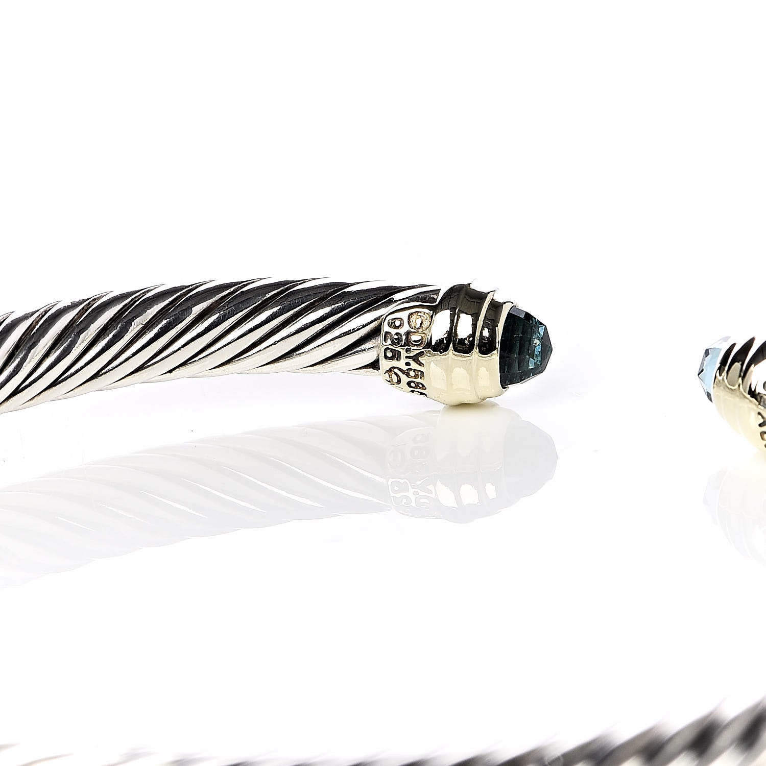 David Yurman Sterling Silver 14K Yellow Gold Blue Topaz 5mm Cable Classics Petite Color Bracelet 5 of 5