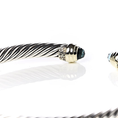David Yurman Sterling Silver 14K Yellow Gold Blue Topaz 5mm Cable Classics Petite Color Bracelet 5 of 5
