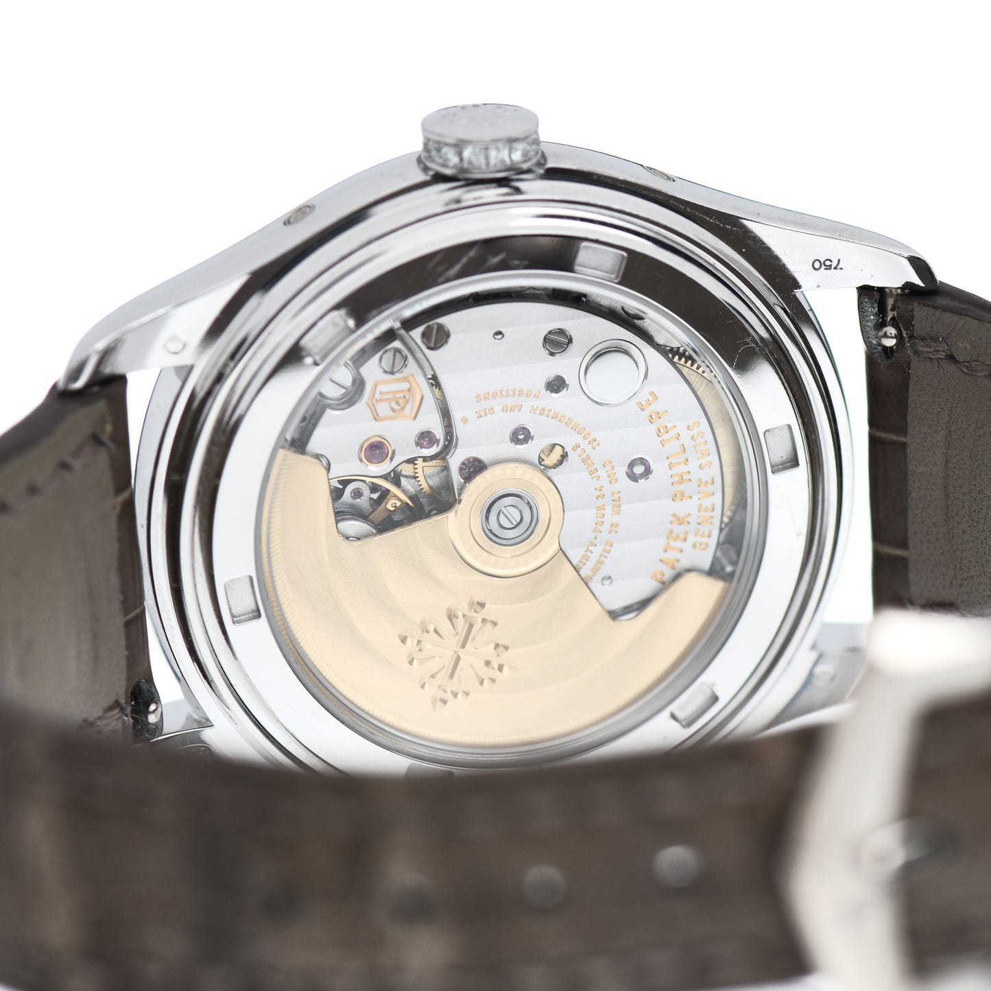 18K White Gold Alligator Diamond Black Mother of Pearl 37mm Annual Calendar Automatic Watch 4936-001