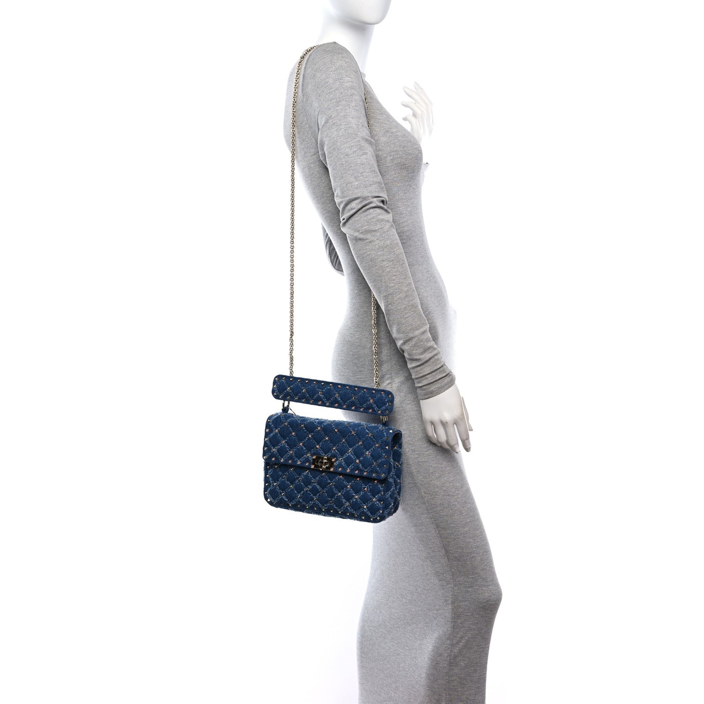 Denim Medium Rockstud Spike Shoulder Bag Denim