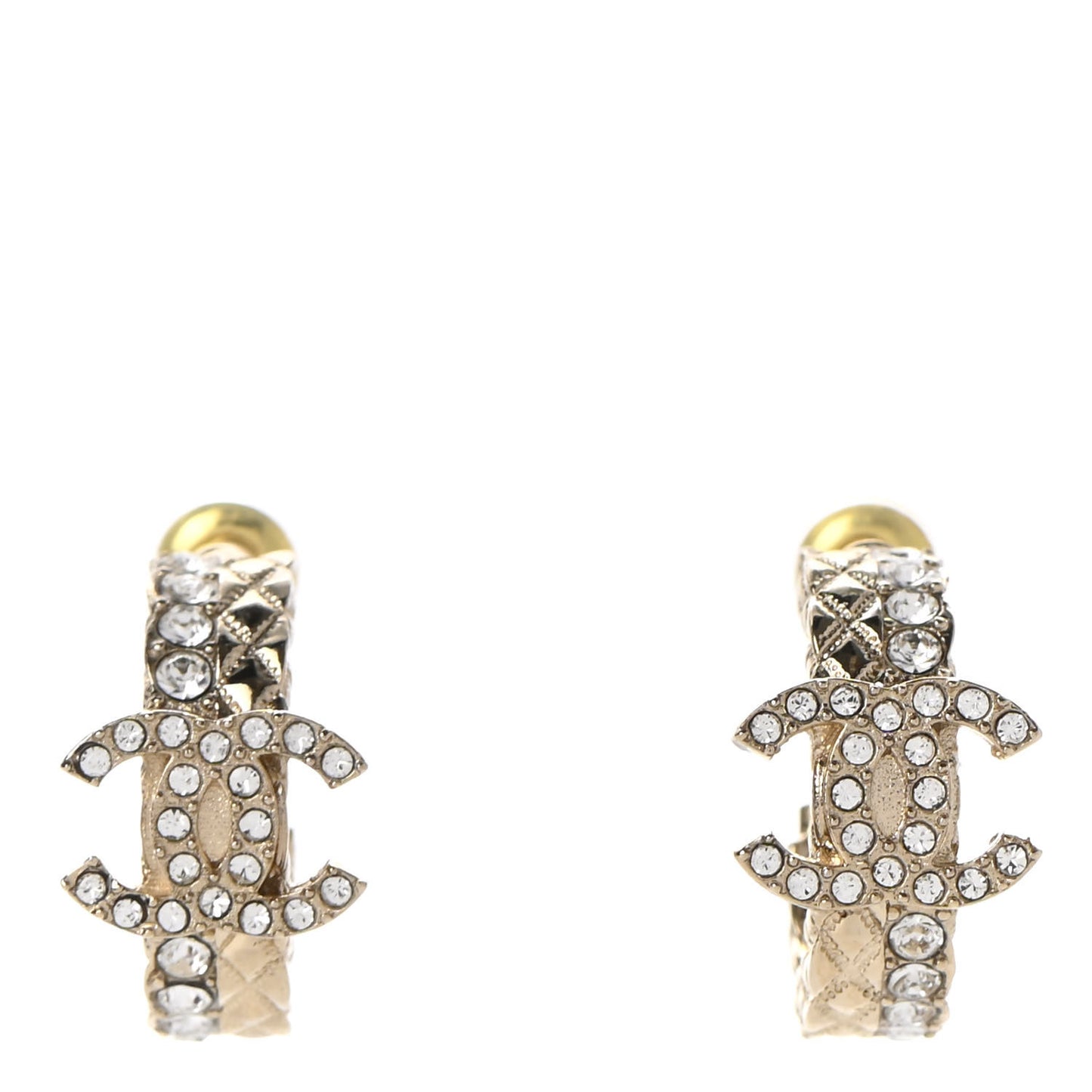 Metal Crystal Quilted CC Hoop Earrings Gold