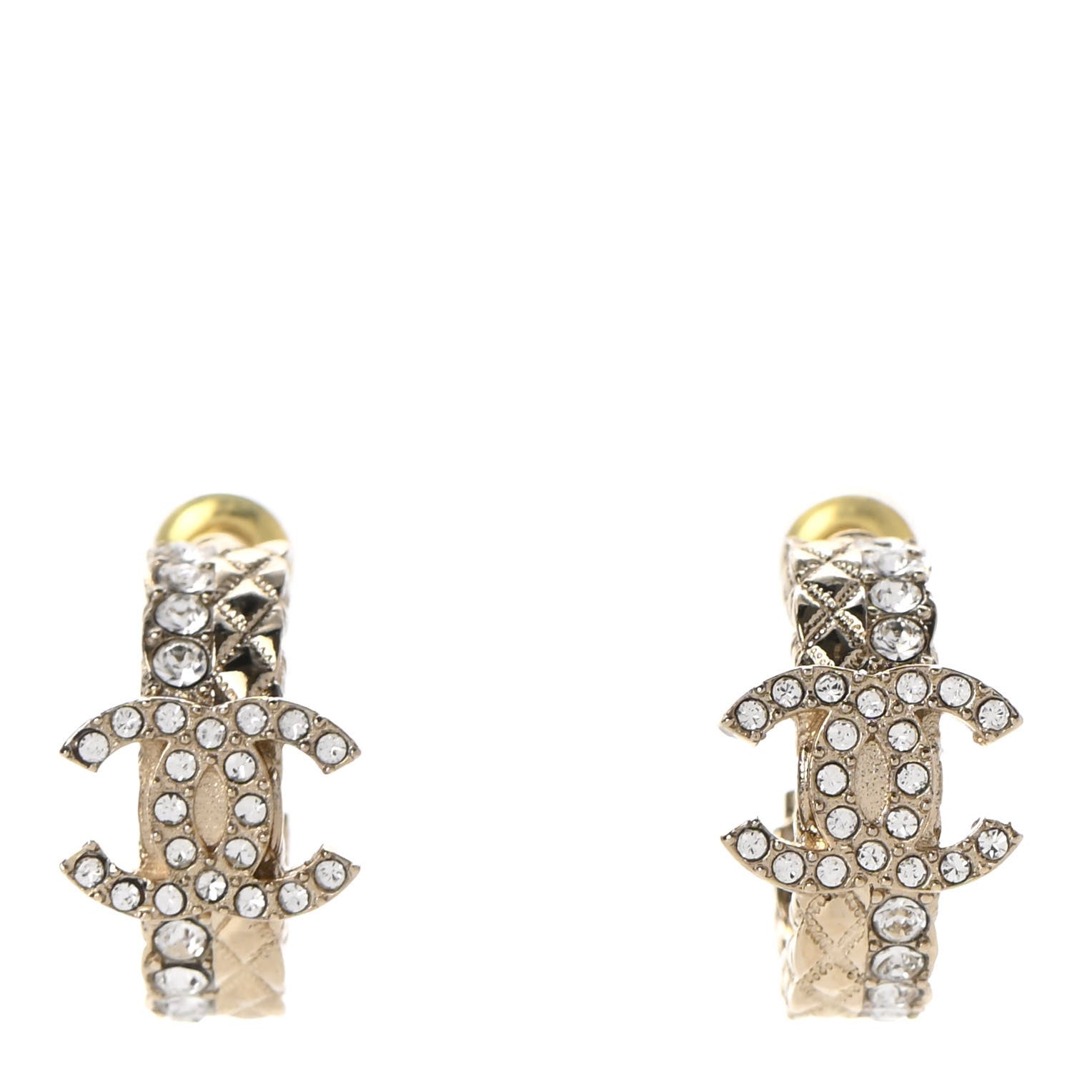 Chanel Metal Crystal Quilted CC Hoop Earrings Gold 1 of 5