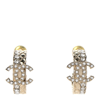 Chanel Metal Crystal Quilted CC Hoop Earrings Gold 1 of 5
