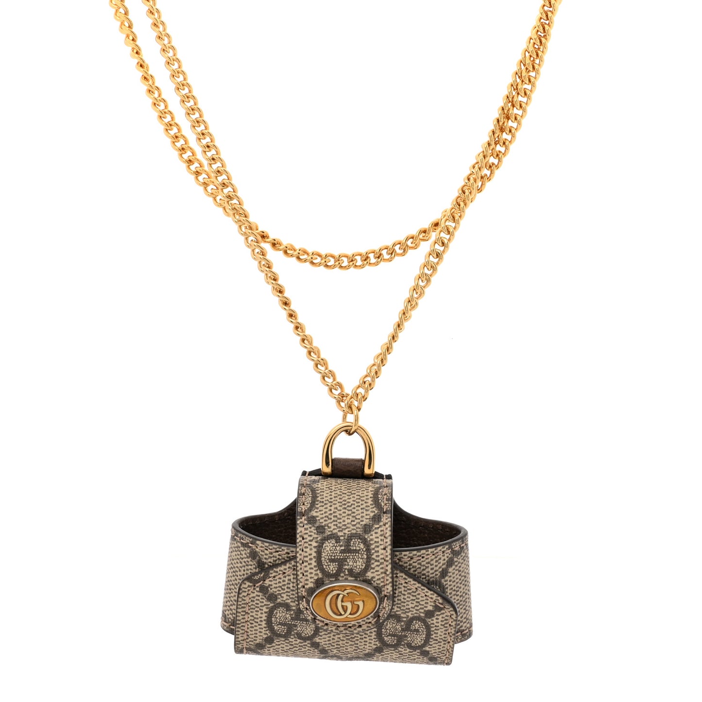 GG Supreme Monogram AirPods Case Necklace Beige Ebony