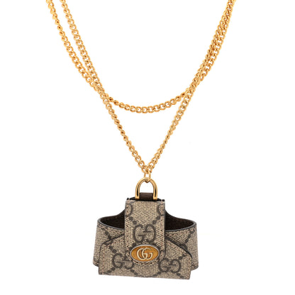 Gucci GG Supreme Monogram AirPods Case Necklace Beige Ebony 1 of 7