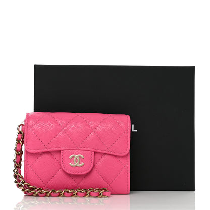 Chanel Caviar Quilted Flap Card Holder Chain Wristlet Rose 9 of 9