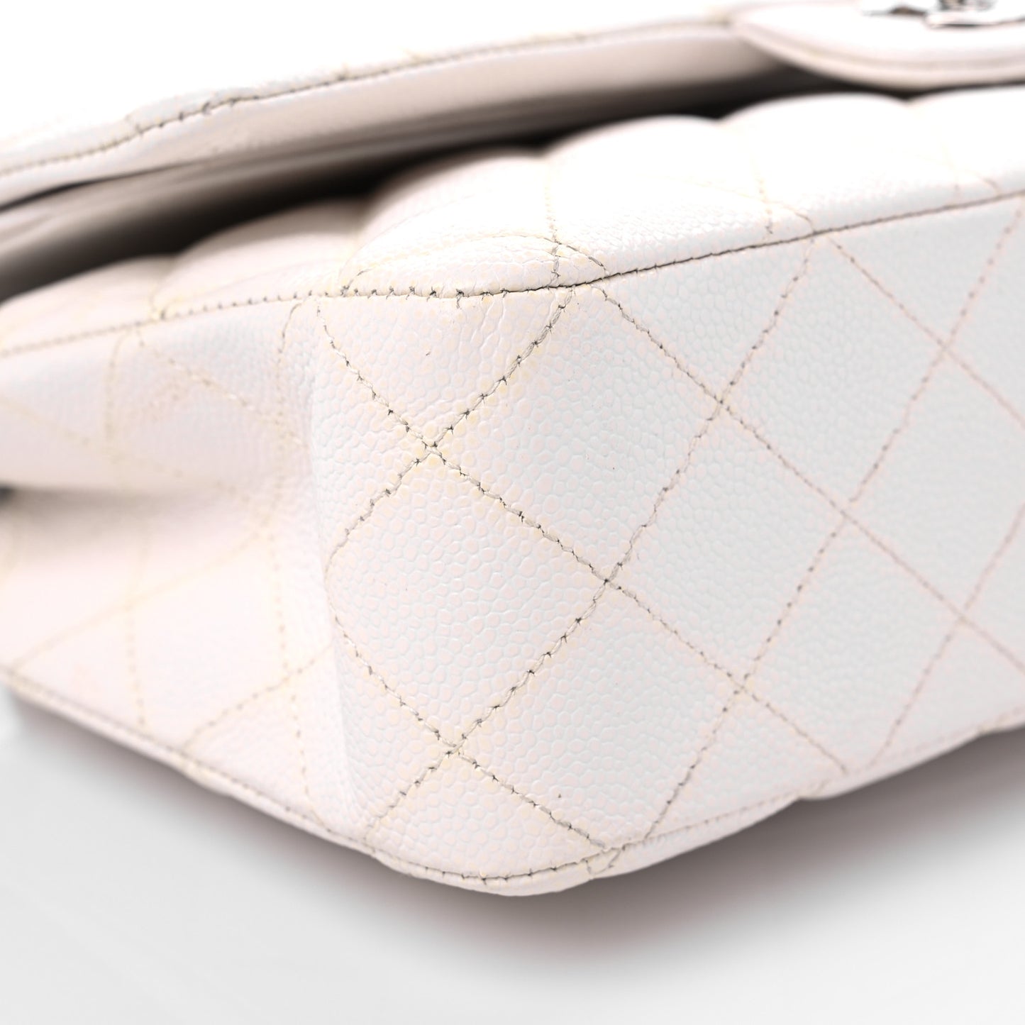 Caviar Quilted Medium Double Flap White