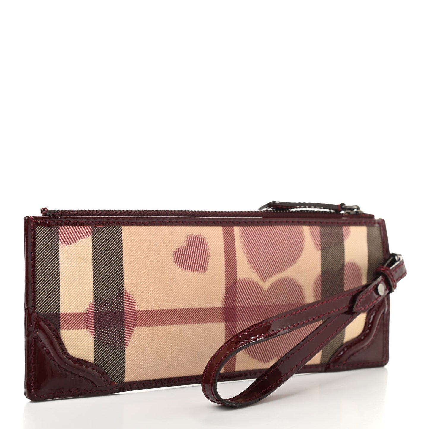 Nova Check Heart Wristlet Berry Red