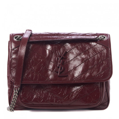 Saint Laurent Crinkled Calfskin Matelasse Monogram Medium Niki Chain Satchel Burgundy 1 of 9