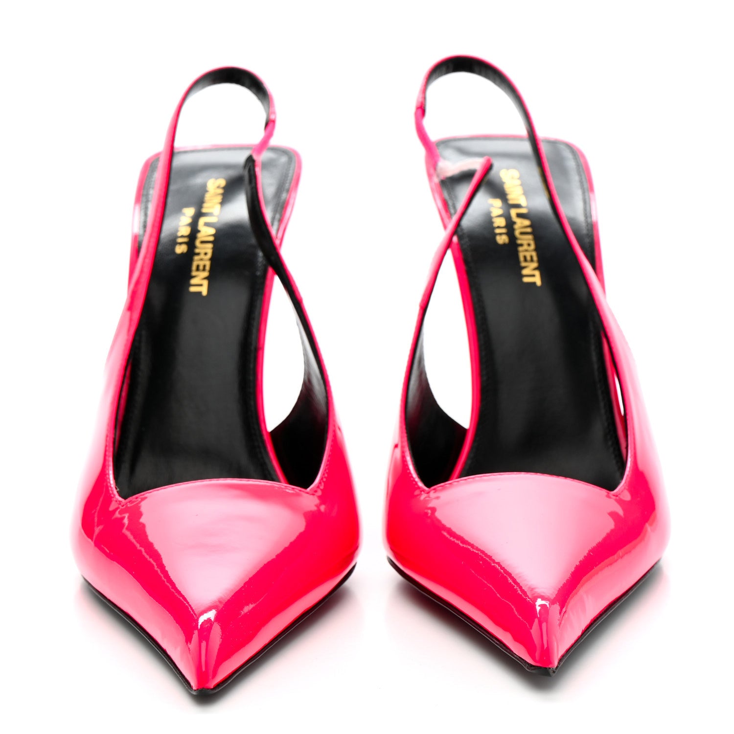 Saint Laurent Patent Calfskin Kiss 105 Slingback Pumps 39.5 Highlighter Coral 3 of 10