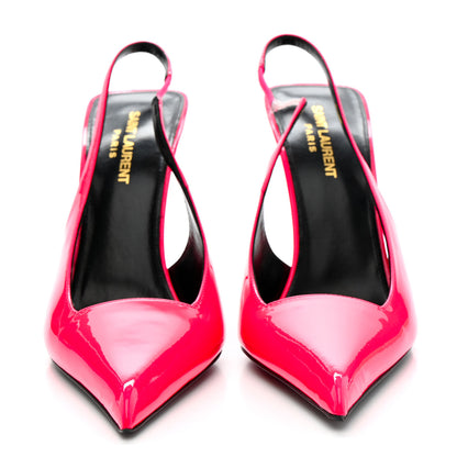 Saint Laurent Patent Calfskin Kiss 105 Slingback Pumps 39.5 Highlighter Coral 3 of 10