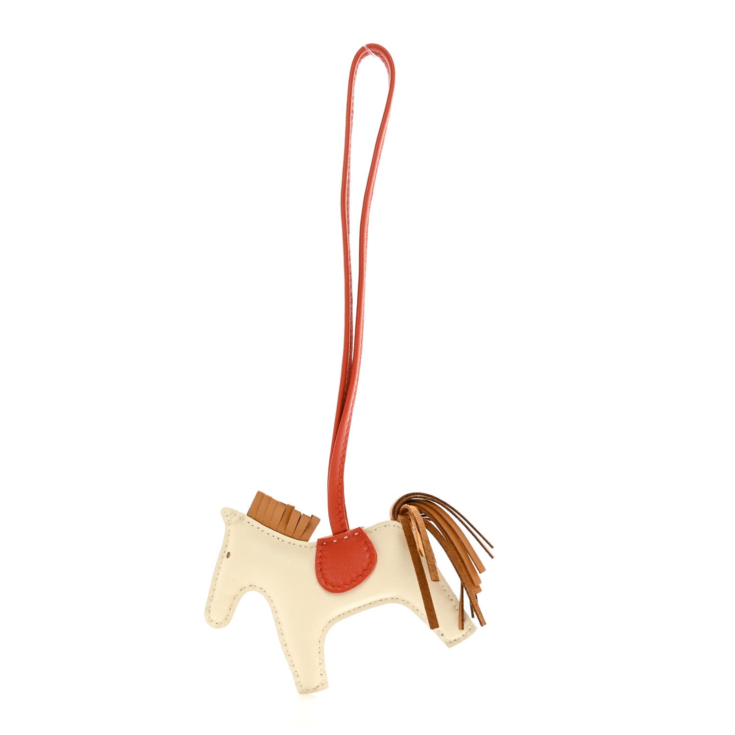 Hermes Milo Lambskin Grigri Rodeo Horse Bag Charm PM Craie Sesame Cornaline 1 of 5