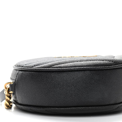 Saint Laurent Grain De Poudre Matelasse Chevron Quilted Round Vinyle Camera Bag Black 9 of 12