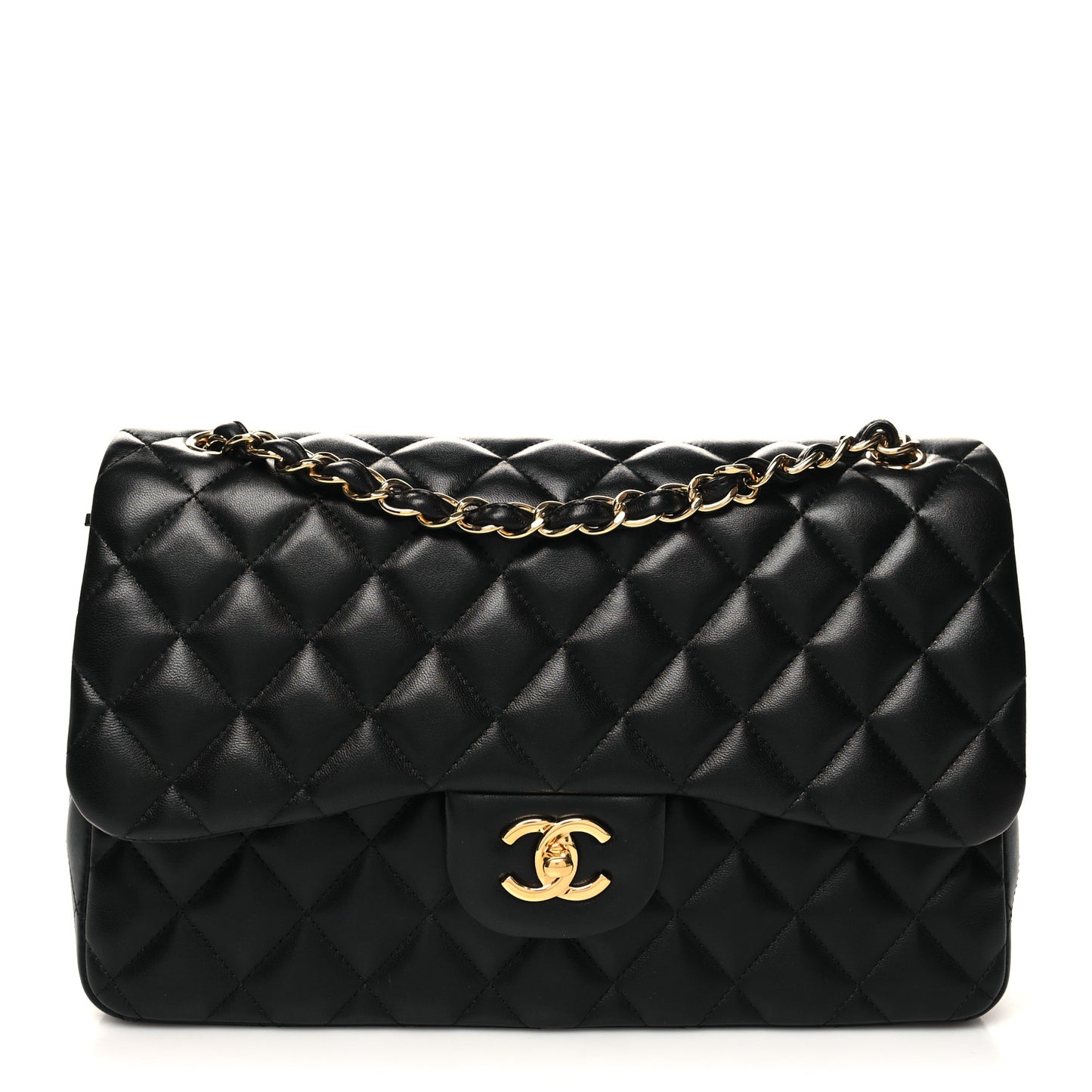 Lambskin Quilted Jumbo Double Flap Black
