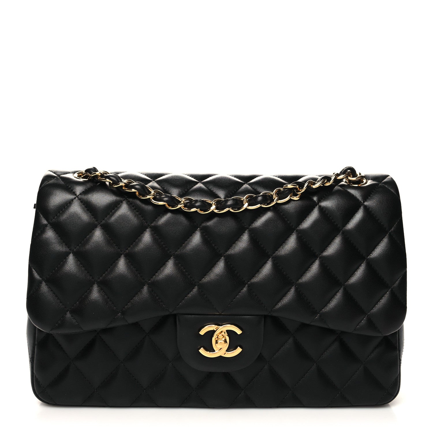 Chanel Lambskin Quilted Jumbo Double Flap Black 1 of 10