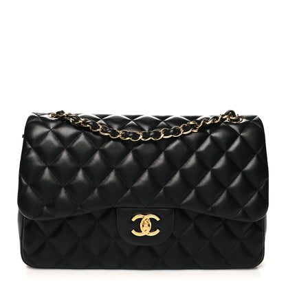 Chanel Lambskin Quilted Jumbo Double Flap Black 1 of 10