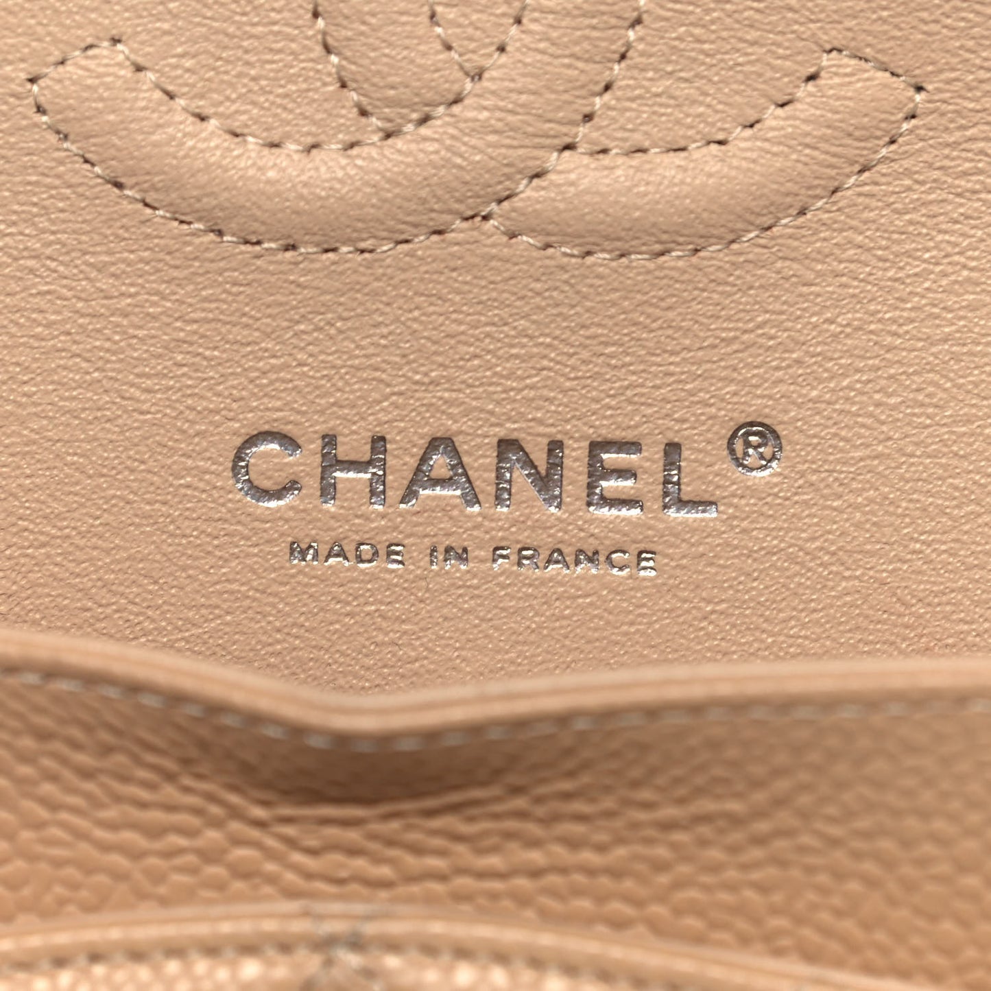 Caviar Quilted Small Double Flap Beige