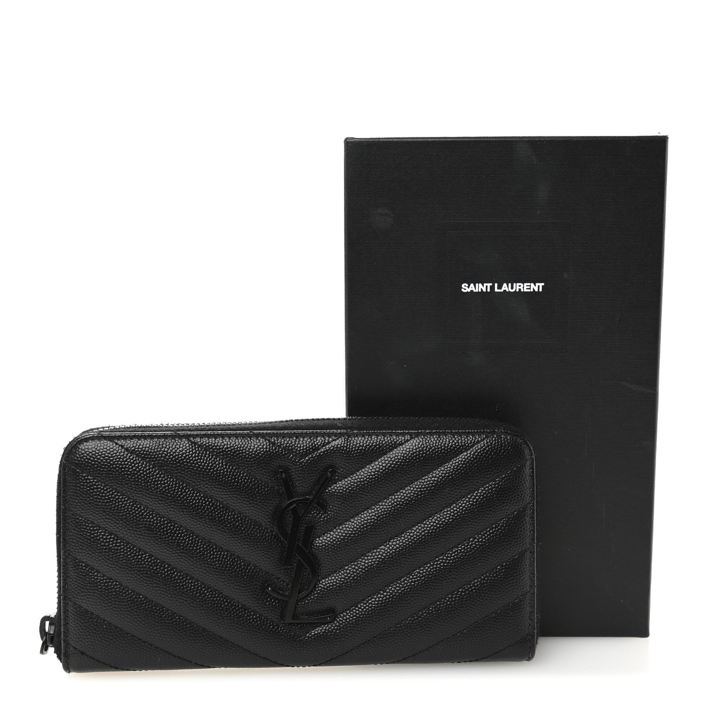 Grain De Poudre Matelasse Chevron Monogram Monochrome Zip Around Wallet Black