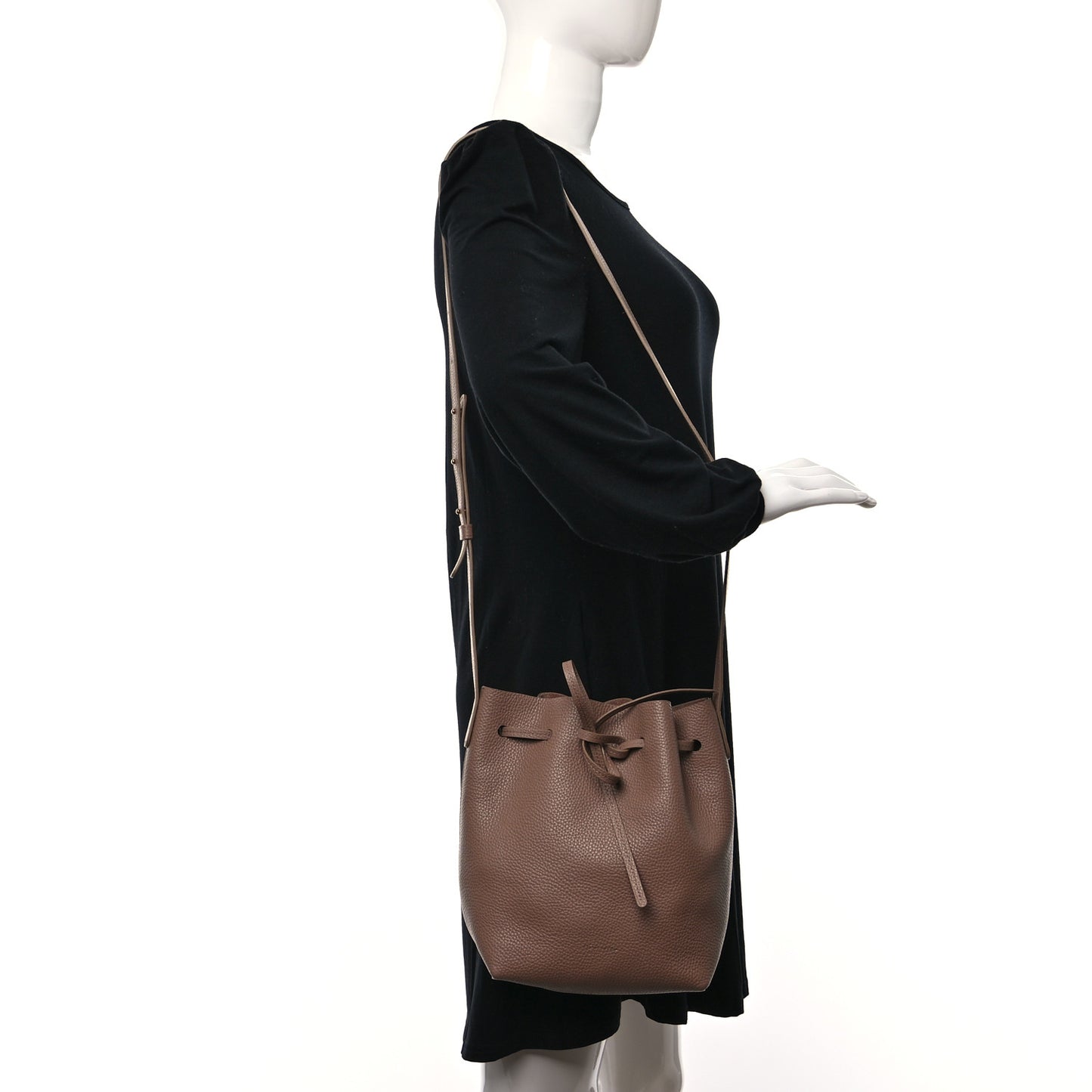 Pebbled Calfskin Soft Mini Bucket Bag Biscotto