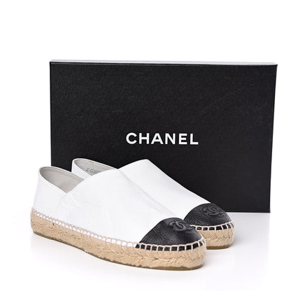 Chanel Grained Calfskin CC Espadrilles 38 White Black 10 of 10