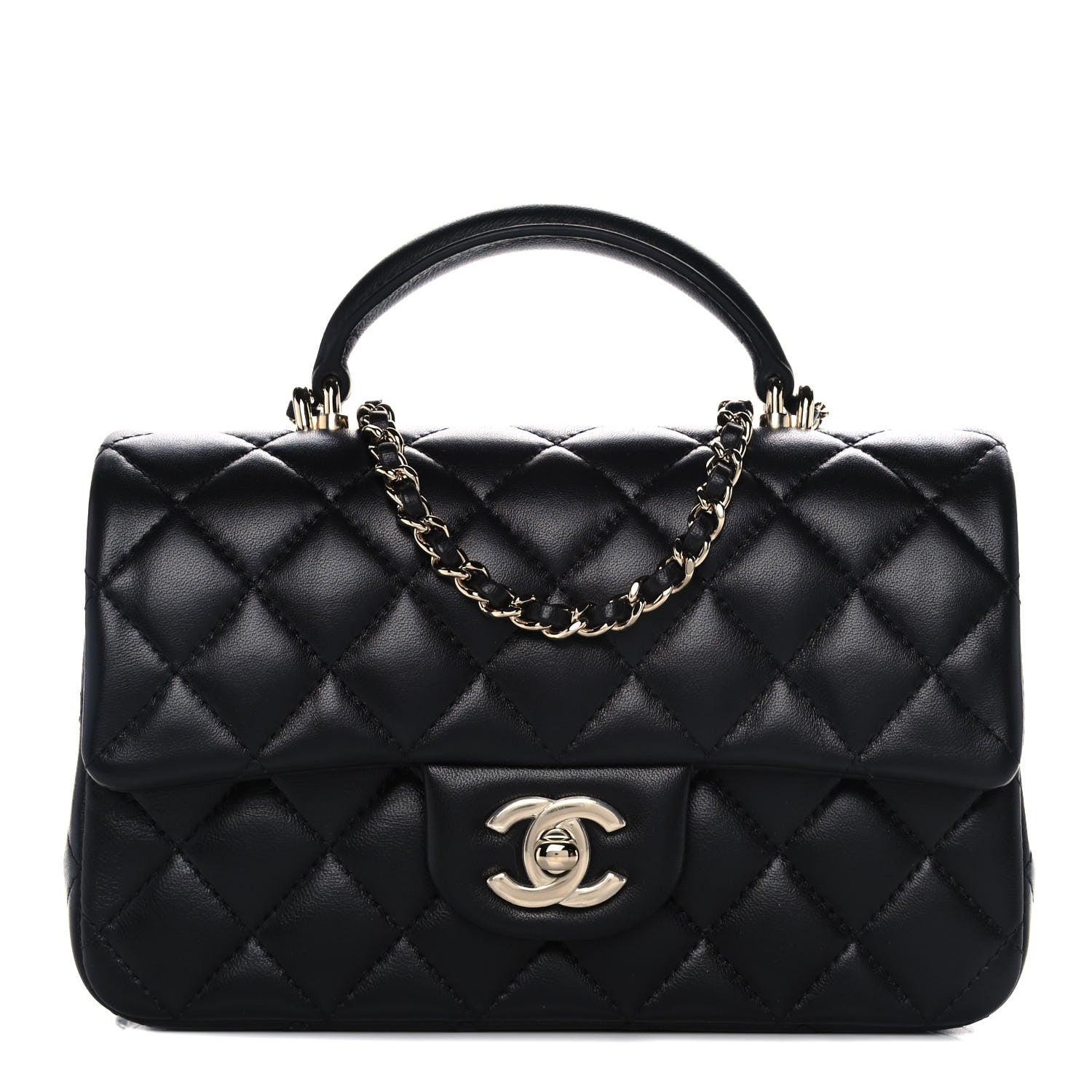 Chanel Lambskin Quilted Mini Top Handle Rectangular Flap Black 1 of 11