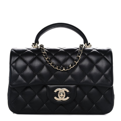 Chanel Lambskin Quilted Mini Top Handle Rectangular Flap Black 1 of 11