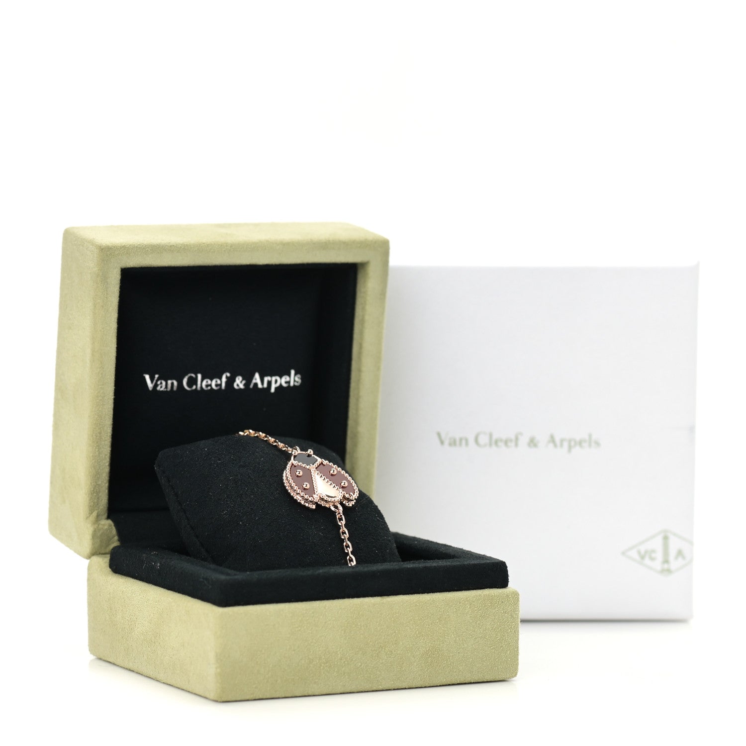 Van Cleef & Arpels 18K Rose Gold Carnelian Onyx Lucky Spring Open Wing Lady Bug Bracelet 6 of 6