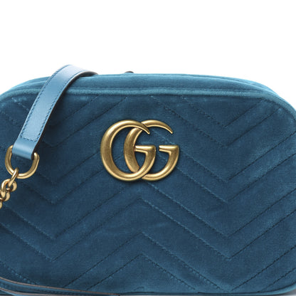 Gucci Velvet Matelasse Small GG Marmont Chain Shoulder Bag Pavone Cyan 10 of 11