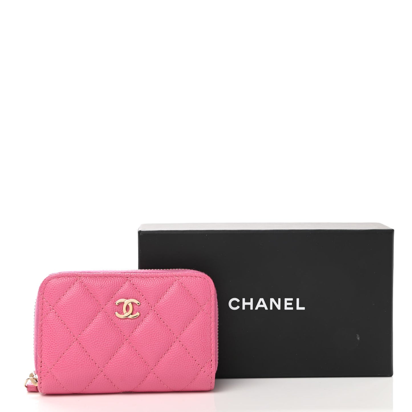 Caviar Quilted Zip Coin Purse Pink