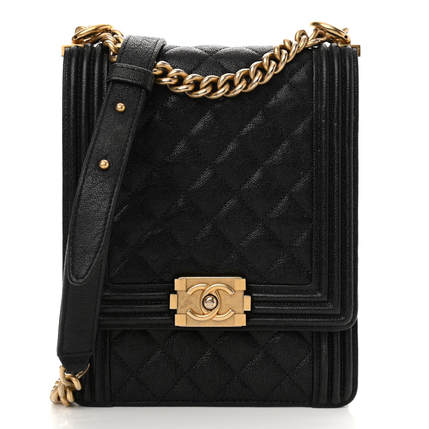 Caviar Quilted North South Boy Flap Black
