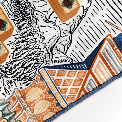 Hermes Silk Twill Super Silk Quest Detail Scarf 45 Bleu Jean Brun Vert 2 of 3