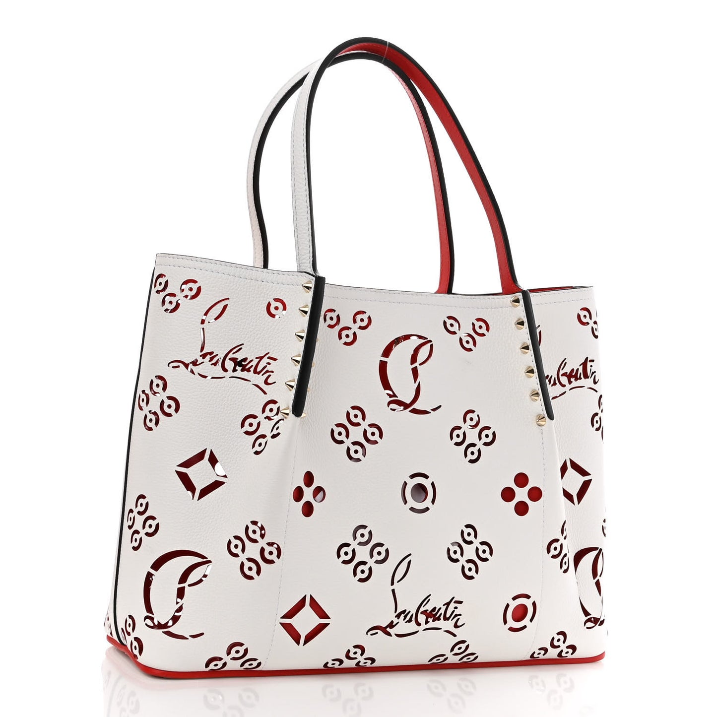Calfskin Loubinthesky Small Perforated Cabarock Spikes Tote Snow