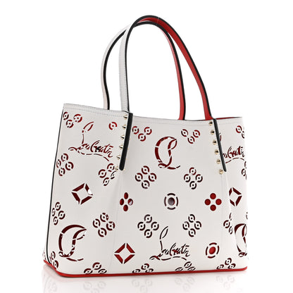 Christian Louboutin Calfskin Loubinthesky Small Perforated Cabarock Spikes Tote Snow 3 of 9