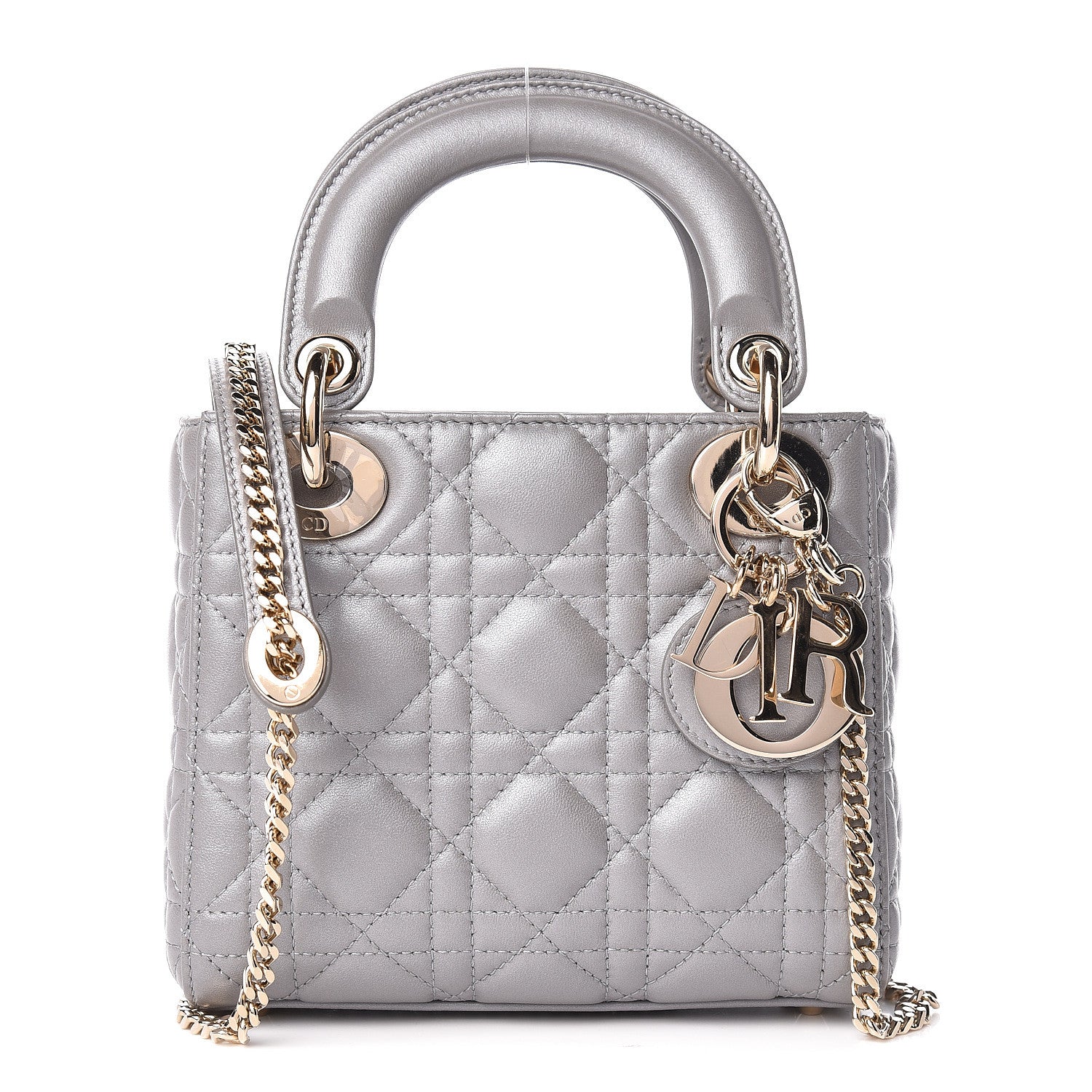 Christian Dior Metallic Lambskin Cannage Mini Lady Dior Grey 1 of 10