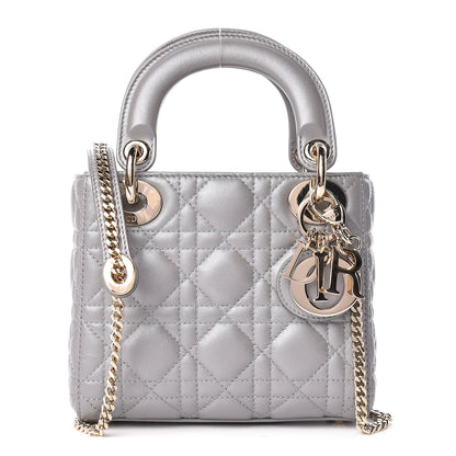 Christian Dior Metallic Lambskin Cannage Mini Lady Dior Grey 1 of 10