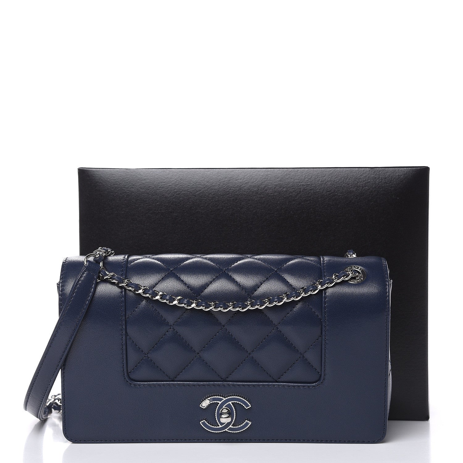 Chanel Sheepskin Quilted Medium Vintage Mademoiselle Flap Dark Navy 13 of 13